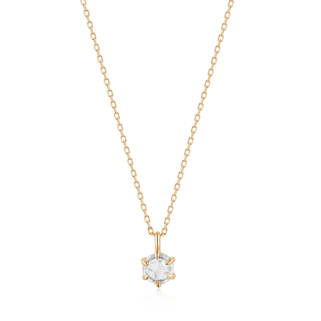 MARILYN | Rose Cut White Sapphire Solitaire Necklace Necklaces AURELIE GI Yellow Gold 