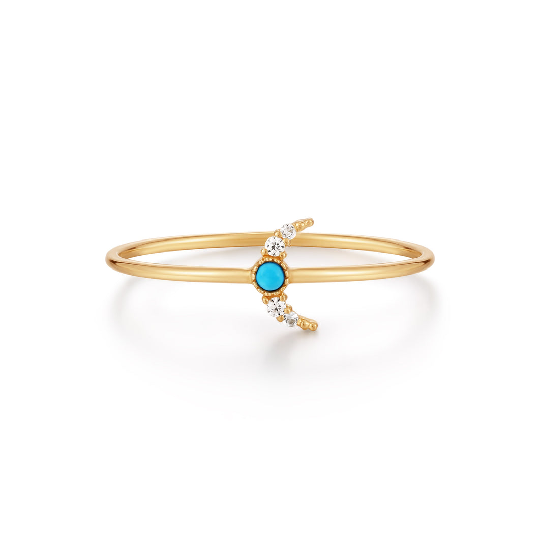 NORA | Turquoise & White Sapphire Crescent Moon Ring Rings AURELIE GI 