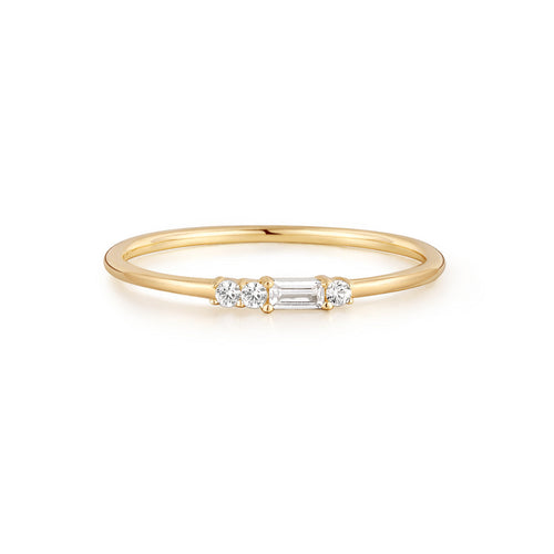 Selena | Baguette and Round White Sapphire Ring Rings AURELIE GI #5 Plain Gold 