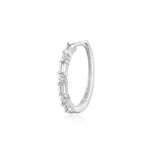 Load image into Gallery viewer, Delaney | Baguette and Round White Sapphire Hoop Hoops &amp; Huggies AURELIE GI White Gold Single 
