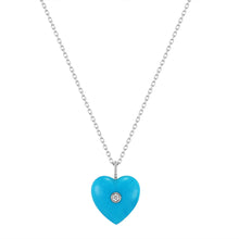 Load image into Gallery viewer, NEELA | Turquoise &amp; Diamond Puffed Heart Necklace Necklaces AURELIE GI White Gold 
