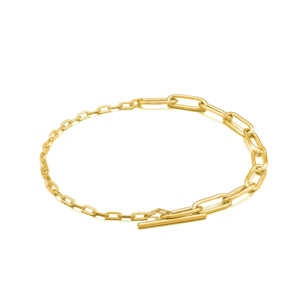Gold Mixed Link T-bar Bracelet