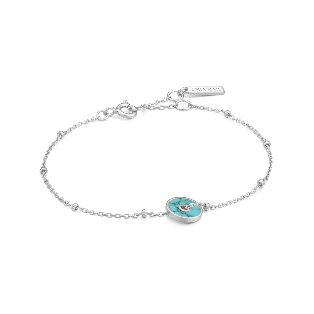 Silver Turquoise Disc Bracelet