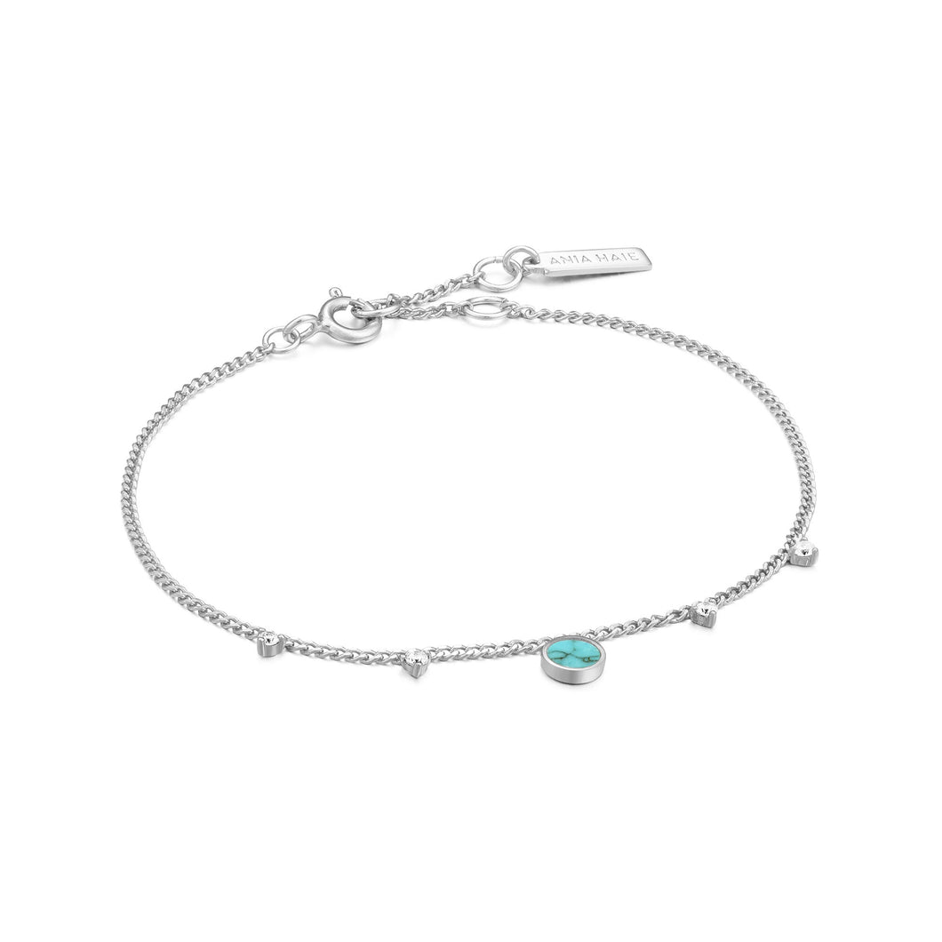 Silver Turquoise Drop Disc Bracelet