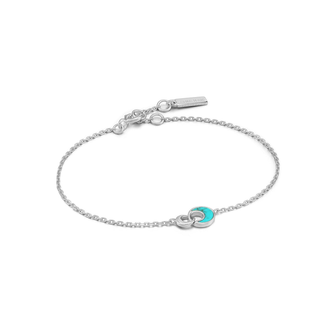 Silver Tidal Turquoise Crescent Link Bracelet