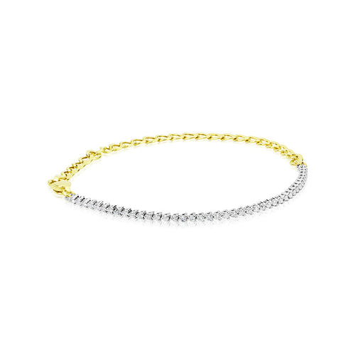 Half Cuban Chain Three Prong Tennis Bracelet