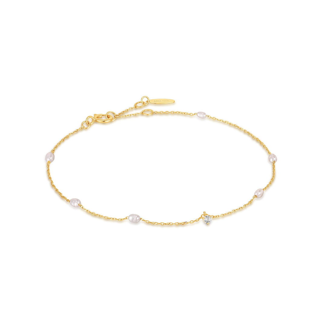 14kt Gold Pearl and White Sapphire Bracelet