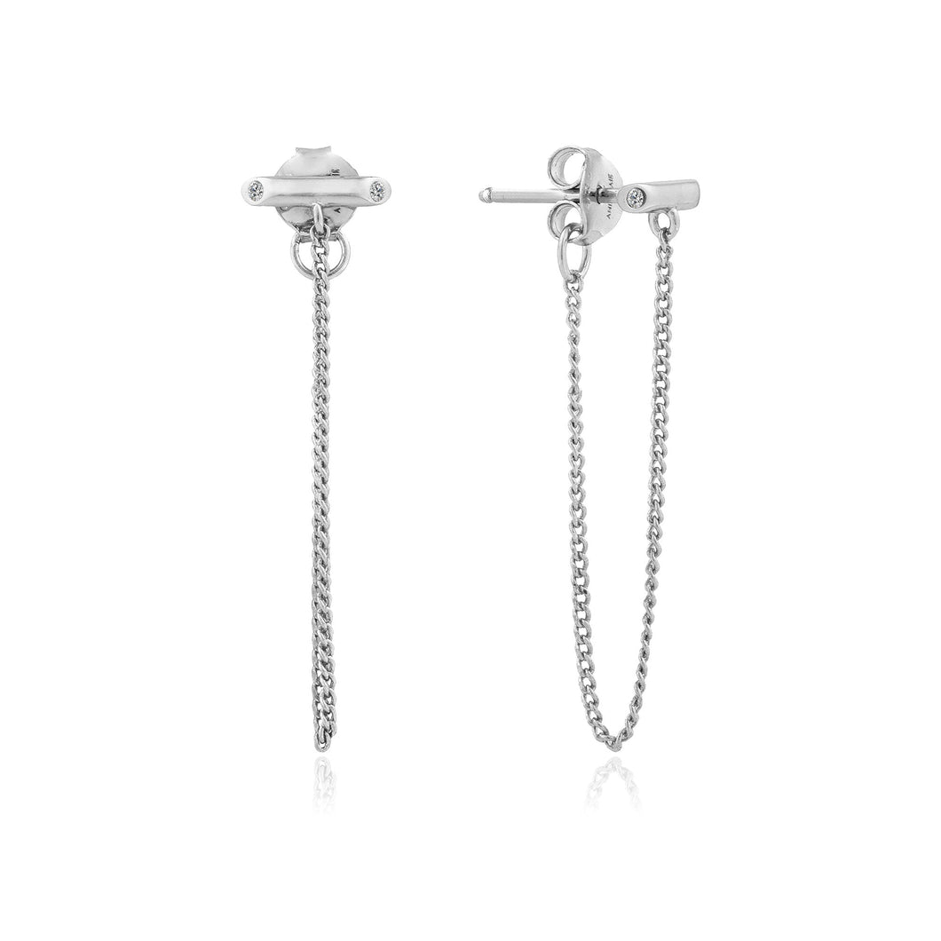 Silver Shimmer Chain Stud Earrings