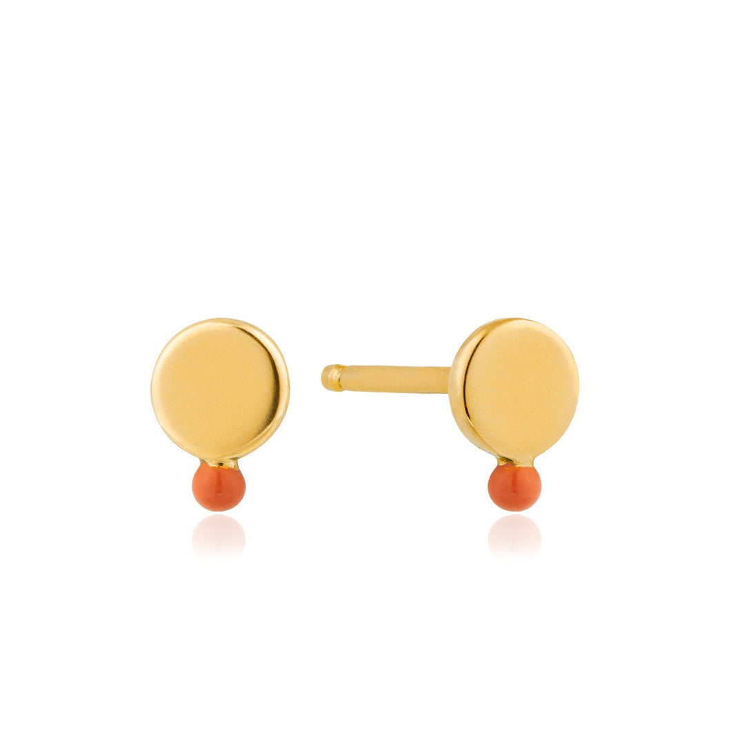 Gold Dotted Disc Stud Earrings