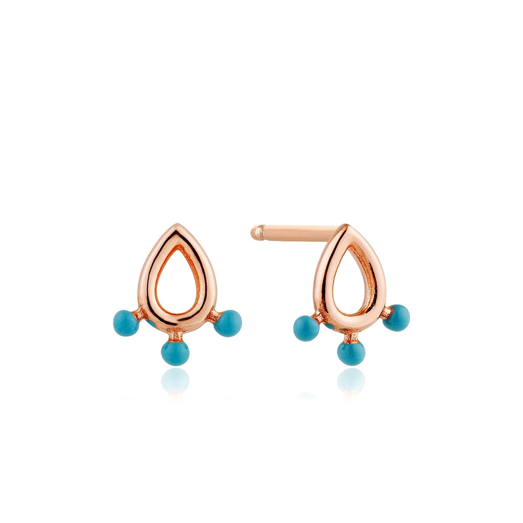 Rose Gold Dotted Raindrop Stud Earrings