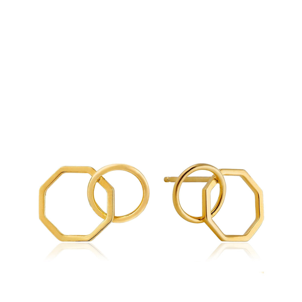 Gold Two Shape Stud Earrings