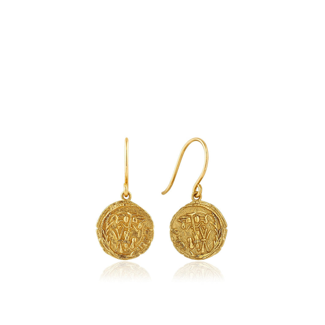 Gold Emblem Hook Earrings