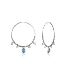 Load image into Gallery viewer, Turquoise Labradorite Silver Hoop Earrings
