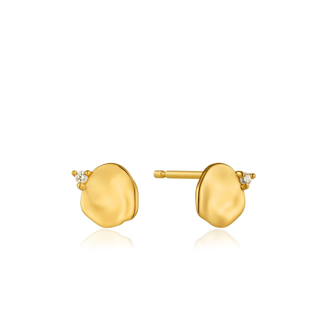 Gold Crush Disc Stud Earrings