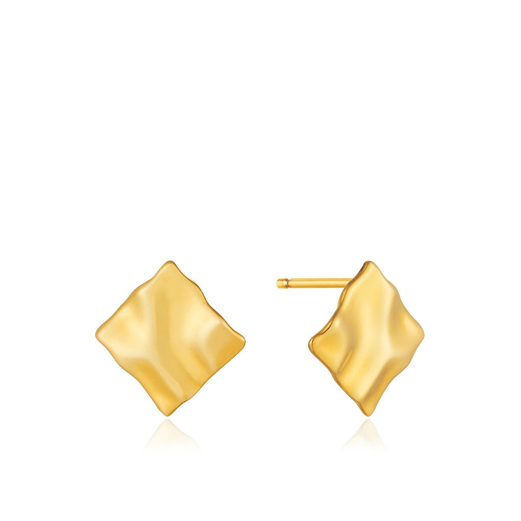 Gold Crush Mini Square Stud Earrings