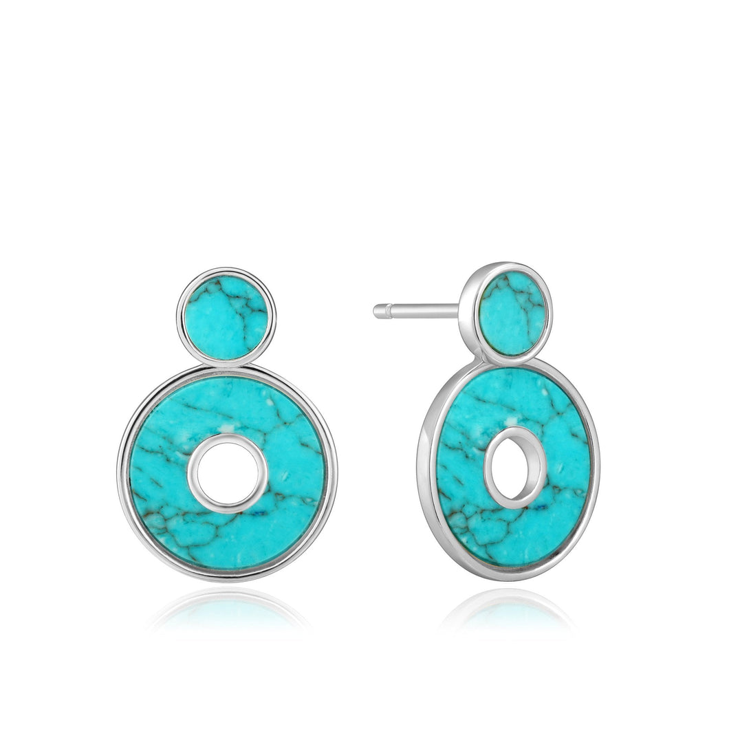 Silver Turquoise Disc Ear Jackets