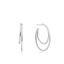 Load image into Gallery viewer, Silver Crescent Hoop Earrings
