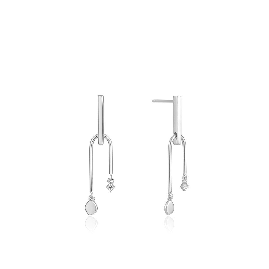 Silver Double Drop Stud Earrings