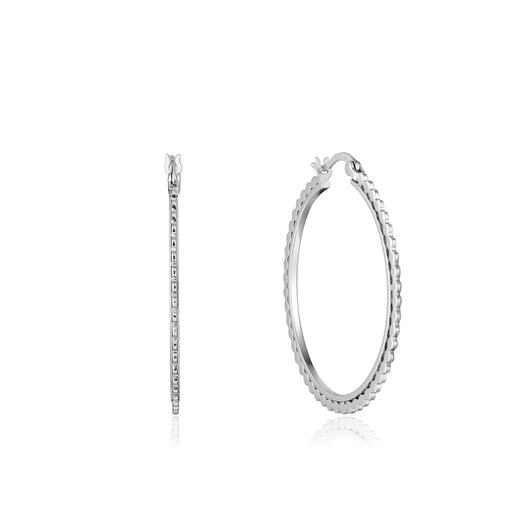 Silver Flat Beaded Hoop Earrings