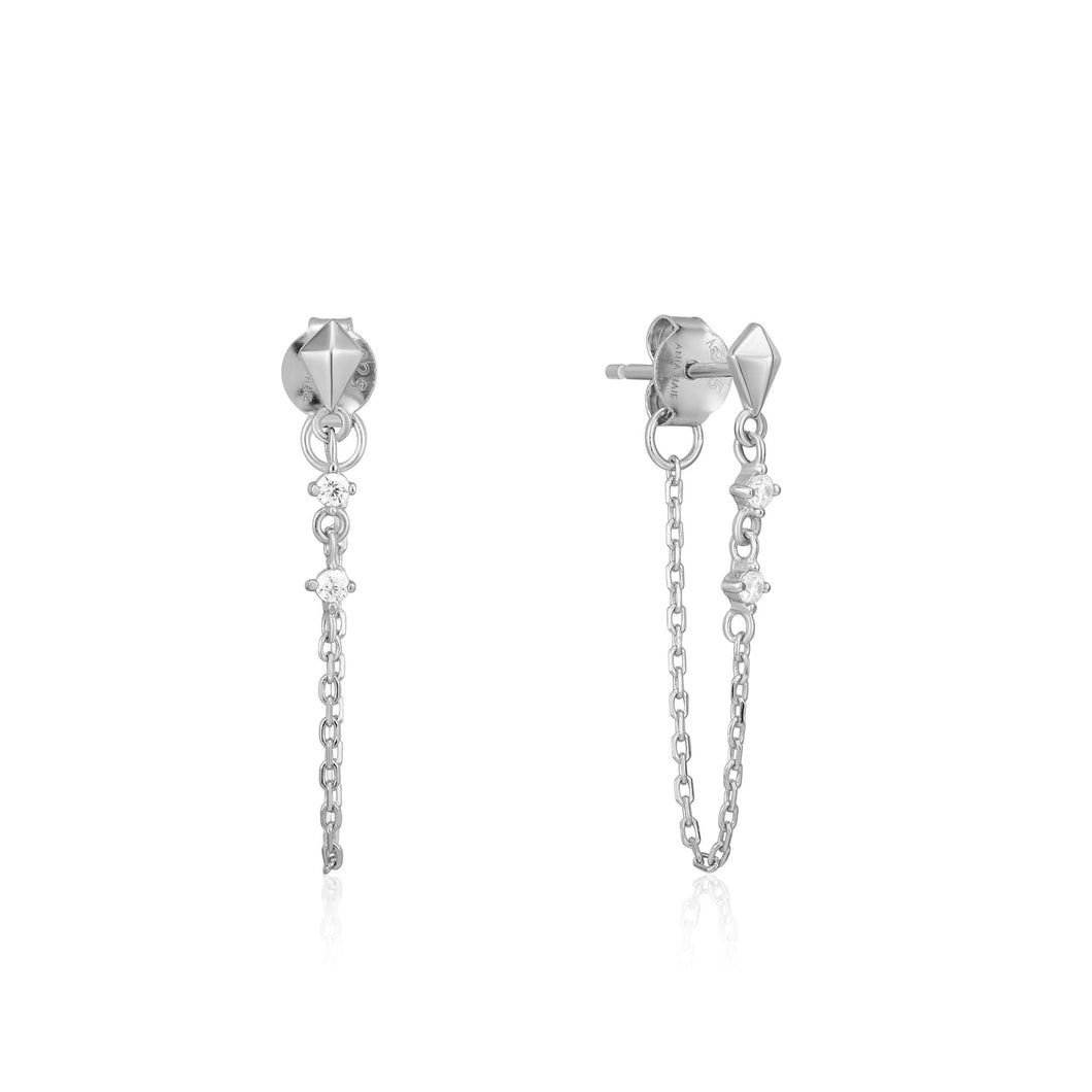 Silver Spike Chain Stud Earrings