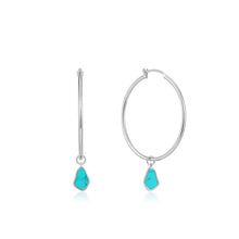 Load image into Gallery viewer, Silver Tidal Turquoise Drop Hoop Earrings
