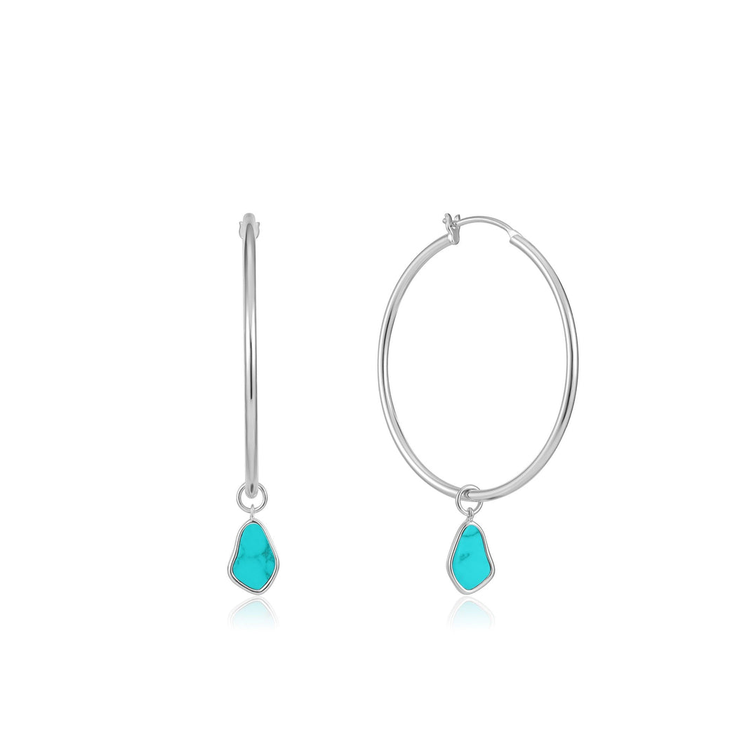 Silver Tidal Turquoise Drop Hoop Earrings