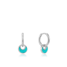 Load image into Gallery viewer, Silver Tidal Turquoise Crescent Huggie Hoops
