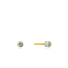 Load image into Gallery viewer, Powder Blue Enamel Gold Stud Earrings
