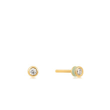 Load image into Gallery viewer, Sage Enamel Gold Stud Earrings
