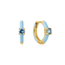 Load image into Gallery viewer, Powder Blue Enamel Gold Huggie Hoop Earrings
