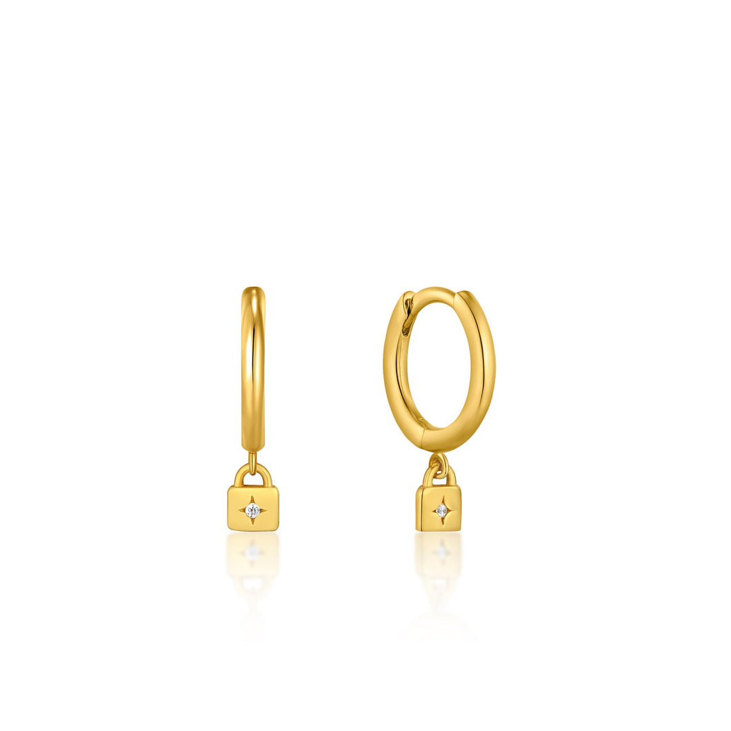 Gold Padlock Huggie Hoop Earrings
