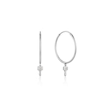 Load image into Gallery viewer, Silver Key Hoop Earrings
