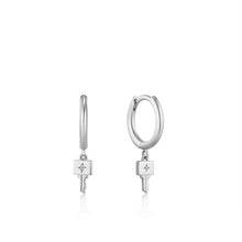 Load image into Gallery viewer, Silver Key Huggie Hoop Earrings
