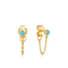 Load image into Gallery viewer, Turquoise Chain Drop Gold Stud Earrings
