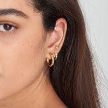 Load image into Gallery viewer, Gold Mother of Pearl and Kyoto Opal Huggie Hoop Earrings

