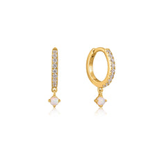 Load image into Gallery viewer, Gold Sparkle Kyoto Opal Drop Huggie Hoop Earrings
