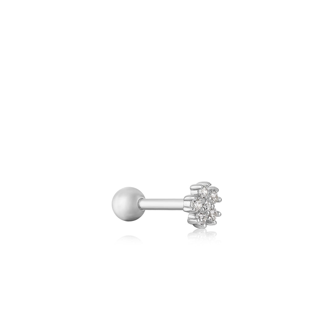 Silver Sparkle Flower Barbell Single Earring