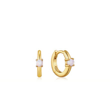 Load image into Gallery viewer, Gold Kyoto Opal Cabochon Huggie Hoop Earrings
