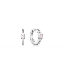 Load image into Gallery viewer, Silver Kyoto Opal Cabochon Huggie Hoop Earrings
