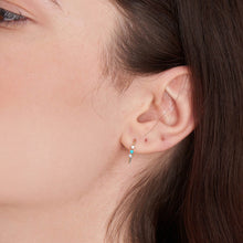 Load image into Gallery viewer, 14kt Gold Turquoise Cabochon and White Sapphire Hook Earrings
