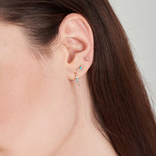Load image into Gallery viewer, 14kt Gold Turquoise Cabochon and White Sapphire Stud Earrings
