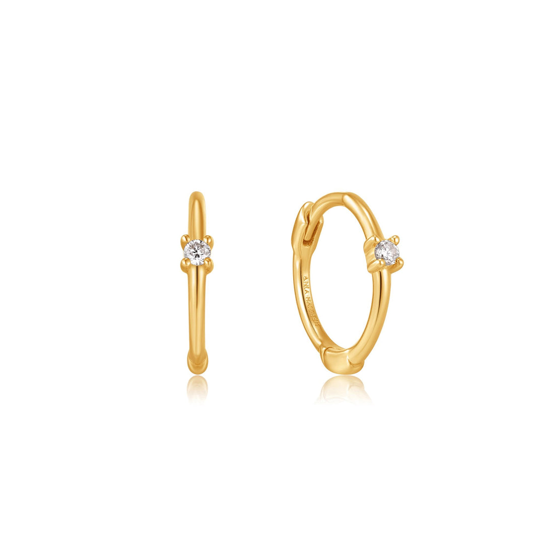 14kt Gold Single Natural Diamond Huggie Hoop Earrings