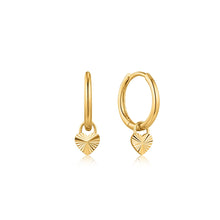 Load image into Gallery viewer, 14kt Gold Heart Padlock Huggie Hoop Earrings
