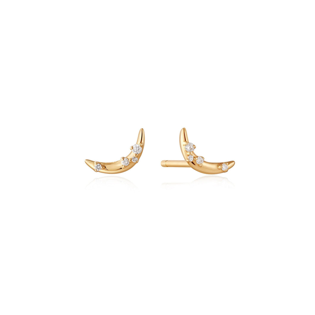 14kt Gold Stargazer Natural Diamond Moon Stud Earrings