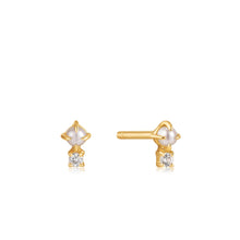 Load image into Gallery viewer, 14kt Gold Pearl and White Sapphire Stud Earrings
