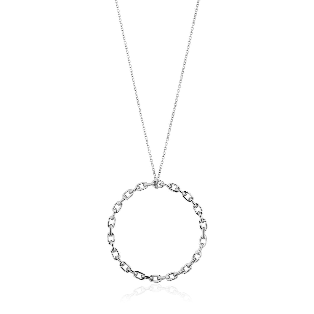 Silver Chain Circle Pendant Necklace