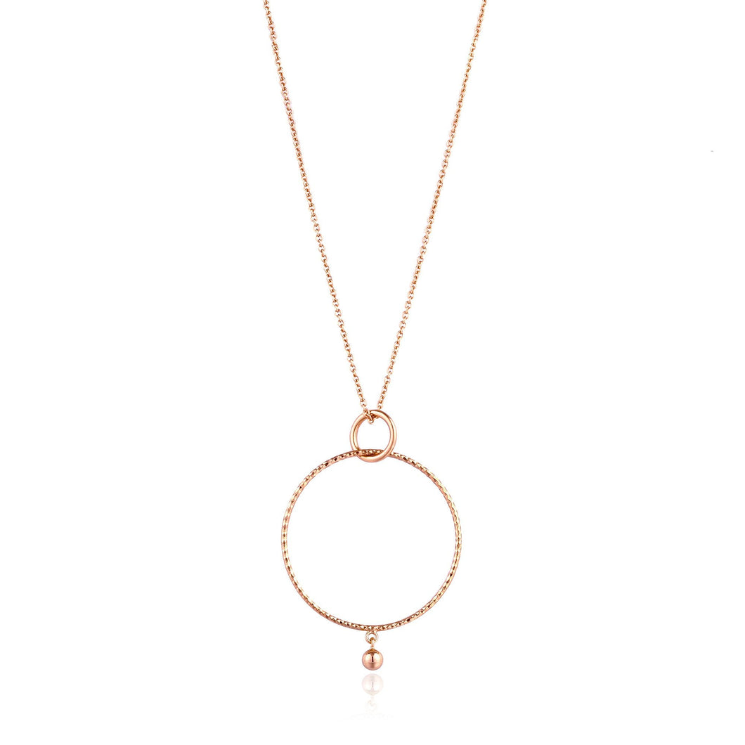 Rose Gold Texture Double Circle Pendant Necklace