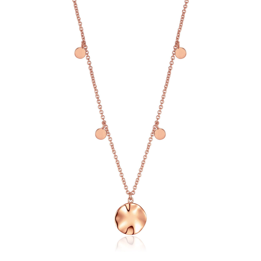 Rose Gold Ripple Drop Discs Necklace