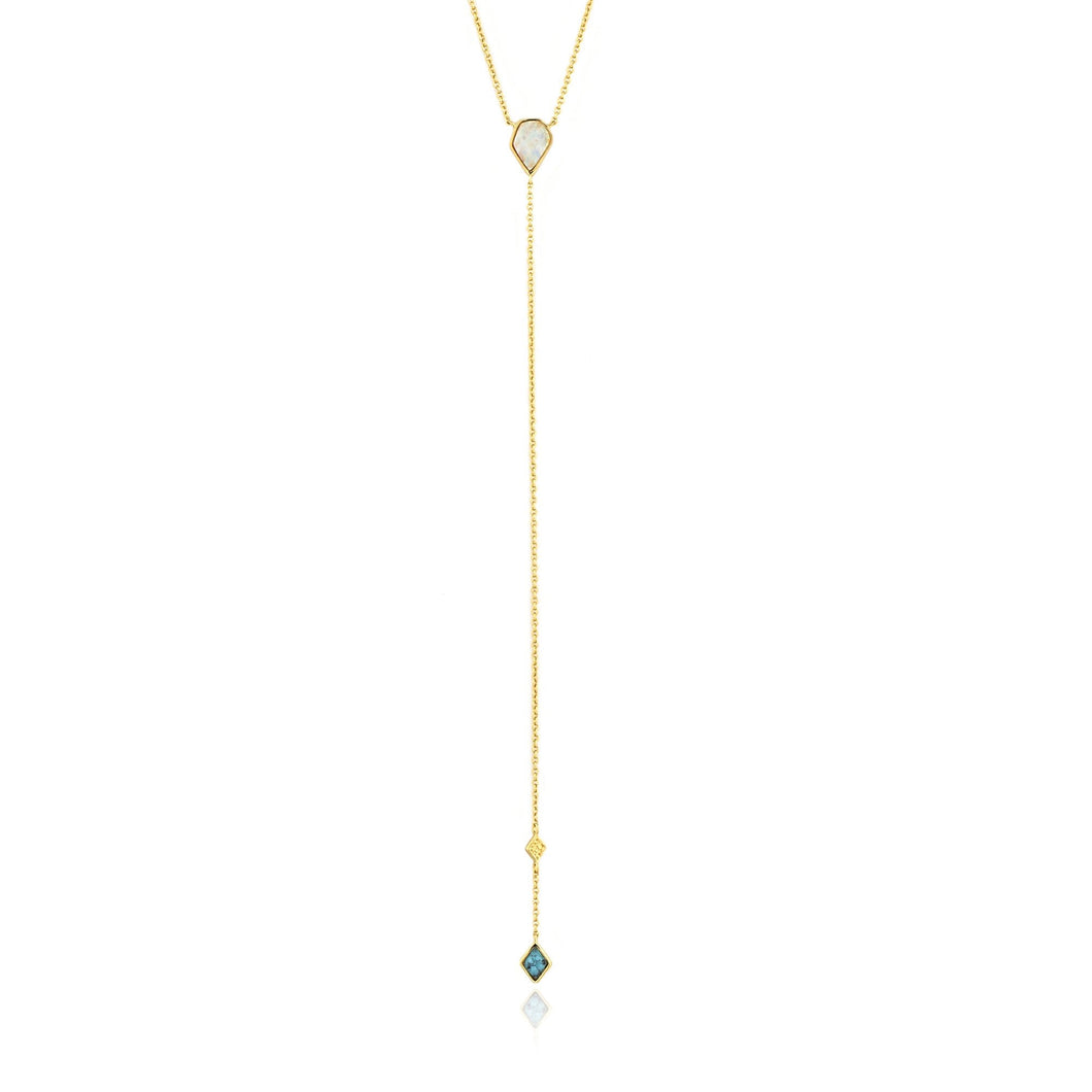 Turquoise and Opal Color Gold Y Necklace