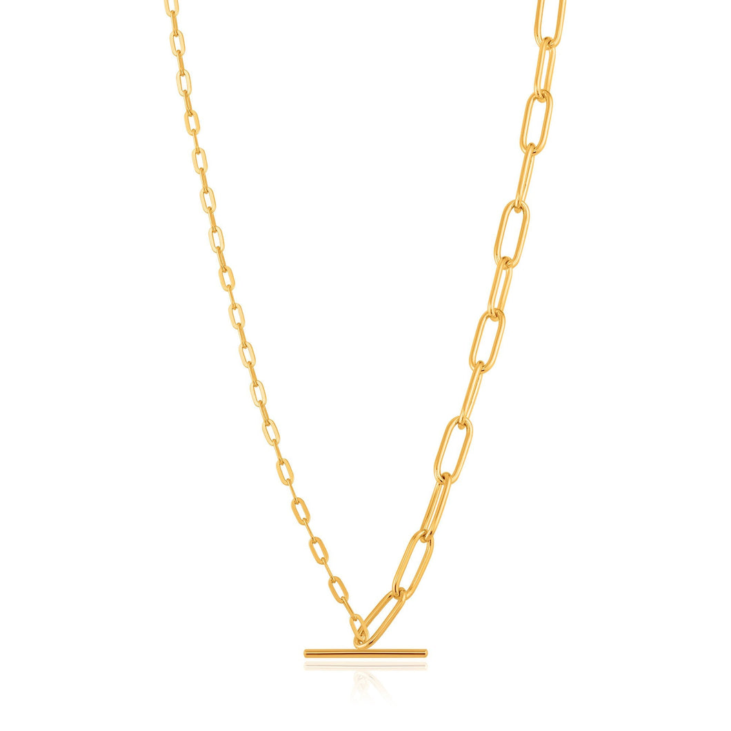 Gold Mixed Link T-bar Necklace